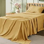 Bedsure Twin Sheets Set - Soft Twin Bed Sheets, 3 Pieces Hotel Luxury Yellow Sheets Twin, Easy Care Polyester Microfiber Cooling Bed Sheet Set