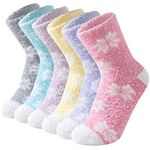 Niorasen Fluffy Socks for Women and Girls, Soft Warm Cosy Bed Slipper Socks, Thick Comfy Plush Fuzzy Socks, Winter Gift Home Cabin, Size UK 4-8, 6 Pairs Multicolor Snowflake