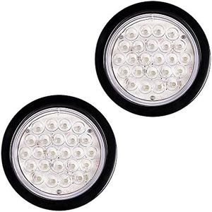 2pcs Clear Lens 4" Round 24-LED Back Up Reverse Tail Light w/Grommet Plug Kit Truck Trailer Van UTV