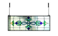 Yogoart Extra Large Horizontal Blue Victorian Stained Glass Window Panels Hanging Transom Window Panels (35" X 12")