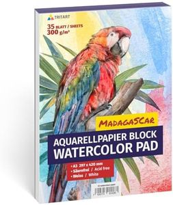 TRITART Carta Acquerello A3-35 Fogli - Album per Acquerello 300g/m² - Carta da Acquerello - Fogli Acquerello 29,7 x 42 cm - Album Acquerello per Bambini e Professionisti