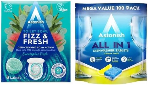 Astonish All In 1 Dishwasher Tabs, 100ct + Fresh Fizz & Fresh Bathroom Toilet Bowl Cleaner, 8ct