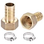 sourcing map Brass Barb Hose Fitting Connector Adapter 19mm Barbed x G3/4 Female Pipe with Hose Clamp 2Set