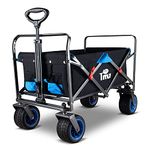 TMZ Folding Wagon Cart Collapsible Outdoor Utility Beach Wagon,All-terrain Handcart Shopping Trolley with 265lbs Capacity-Black/Blue