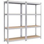 SONGMICS 4-Tier Shelving Units, Set of 2 Steel Shelving Unit for Storage, Boltless Assembly, for Garage, Shed, Load Capacity 520 kg Each, 40 x 80 x 160 cm, Silver GLR044E02