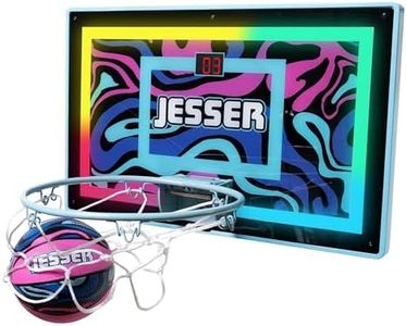 Jesser Hoop Over The Door Mini Basketball Hoop – 2 Gameplay Modes: Shot Clock or Score Keeping, 5" Exclusive Ball, Electric LED Scoring, Net, Air Pump - Indoor Sports Fun for Kids 6+