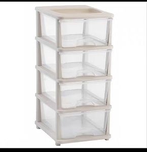 4 Tier Large Plastic Drawer Storage Organiser Level Office Box Cabinet with (Clear Color)