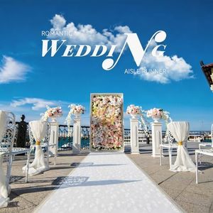EZLucky Extra Long Wedding Aisle Runner 3x100 ft, White Non-Slip Runner with Double-Sided Tape & Pull Cord, Indoor Outdoor Aisle Runner for Wedding Ceremony, Cuttable Scroll Pattern