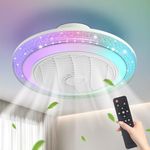 Ceiling Fan with Lights RGB, 50cm Modern LED Ceiling Fan with Remote, Dimmable Color Changing Low Profile Ceiling Fan Lights for Bedroom, 3 Speeds, 1/2H Timing