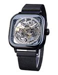 FORSINING Fashion Analogue Men's Stainless Steel Watch(Silver Dial Black Colored Strap)