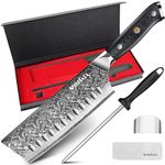 MOSFiATA Damascus Nakiri Chef Knife 7 inch, Ultra Sharp Kitchen Knife with 67-Layer Damascus Steel VG-10 Blade, Professional Chef's Knives Chopping Knife Set with Ergonomic Handle Sharpener Gift Box