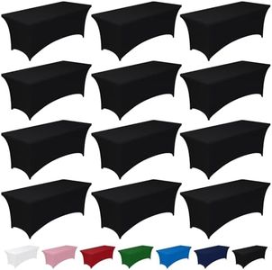 Pureegg Spandex Tablecloth 6ft - 12 Pack, Fitted and Tight Cloth for Rectangle Table, Wrinkle-Free and Stretch Table Cover for Party, Wedding, Banquet and Birthday, Black