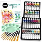 Chalkola Watercolour Paint Set for Adults, Kids, Beginner & Professional Artists - 36 Watercolour Tubes Set (12ml), 10 Painting Brushes & 1 Palette | Vibrant Water Colour Art Painting Supplies