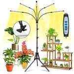 Wolezek Grow Lights for Indoor Plants Full Spectrum, LED Grow Light with Adjustable Stand and Sturdy Clip, 5-Heads Plant Grow Lights Indoor with Auto 6/12/16H Timer, 3 Light Modes, 5 Levels Dimmable