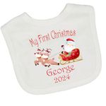 Personalised My 1st First Christmas Santa Sleigh Baby Bib 2024 Girls Boys Outfit Costume