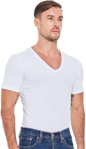 All Citizens Deep V Neck Undershirts for Men - Sweat Wicking, Soft & Breathable & Always Stays Tucked in White