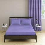 Pro Linen Basic 1Cm Satin Stripe Pure Cotton 210Tc, 3Pc Bedding Set, Queen Regular Size 275x225 Cm, Lavender, (1 Bed Sheet + 2 Pillow Covers)