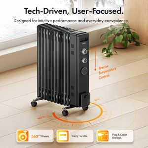 VonHaus 11-Fin Oil Radiator Heater, 2500W – Portable Electric