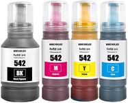 SHUOLEI 542 Ink Compatible Refill Bottle Ink 542 T542 Work for EcoTank Pro ET-5150 ET-5170 ET-5180 ET-5800 ET-5850 ET-5880 ET-16650 ET-16600 Workforce ST-C8000 (4 Packs, BK/C/M/Y)
