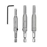 3pcs High Speed Steel Self Centering Drill Bits, Hinge Drill Bit Set, 1/4" Hex Shank, Quick Release Drill Bit Guide Set for Lock, Door, Cabinet, Window, Hinge Guide Hole Drilling Tool(Silver)