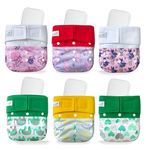 KAWAII BABY 6 Pack Pocket Cloth Diapers with 6 Inserts, Super Absorbent, Waterproof, Reusable, One Size Fit Babies 8-36 lbs Go Green - Fast Changing Girl