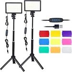 2Packs LED Video Light Kit with Adjustable Tripod Stands,Dimmable 10000K USB Video Photography Streaming Lighting with 9 Color Filters for Low-Angle Studio Shooting,Video Recording Conference YouTube