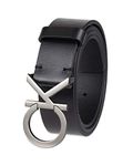 Calvin Klein Men's Casual CK Monogram Cut Out Buckle Belt, Deep Black, Large (38-40)