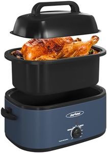 Sunvivi 26 Quart Electric Roaster Oven Turkey Roaster with Lid Electric Roasters with Removable Pan Large Roaster,Visible & Self-basting Lid, Fast Heating & Thaw/warming Setting,Dark Blue