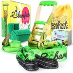 Barefoot Slackline Kit 60ft (18m) Complete Set Including, Ratchet, Training Line, Bark Protectors & Instructions! Designed for both Kids & Adults - (Green)