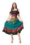 Honeystore Women's Gypsy Renaissance Dress Medieval Halloween Costume Outfits, Green, XL