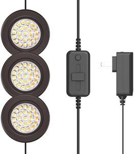 GETINLIGHT 2.5" Wide 3000K Dimmable LED Puck Lights Kit, Plug-in Installation with Recessed or Surface Mounted, Bronze Finish Over Metal Construction, Set of 3, IN-0113-3-BZ