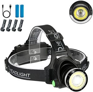 Headlamp Flashlight, 2 in 1 Newest Headlight T6 Spot(Zoomable)+COB Board Flood Light, 6000 Lumen Waterproof USB Rechargeable Hard Hat Head lamp, Up-Close Work Head Light for Outdoor Camping Hunting