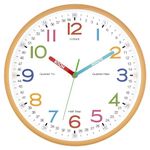 Foxtop Learning Clock for Kids - Telling Time Teaching Clock 12 Inch Silent Non Ticking Battery Operated Kids Wall Clock for Classroom School Playroom Nursery Kids Room Bedroom