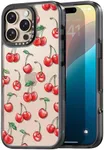 Rosarnnah Compatible for iPhone 16 Pro case Cute - Durable Shockproof 6.6 ft Drop Impact Phone Case - Black Funny Cherry Design for iPhone 16 Pro 6.3"