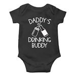 Witty Fashions Daddy Drinking Buddy - Funny Cute Novelty Infant Creeper, One-Piece Baby Bodysuit (Black, 6 Months)