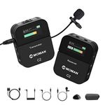 Moman C2 2.4GHz Wireless Lavalier Microphone System with 1 Transmitter, 1 Receiver & 1 Lapel Microphone Compatible with Laptop, DSLR, Camcorder, Recorder, Tablet, Smartphone