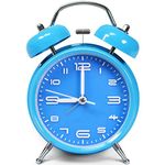 Miowachi 4 inch Loud Alarm Clock for Heavy Sleepers,Non-Ticking Silent,Night Backlight,Battery Operated,Twin Bell Basic Clock for Wake-up Blue