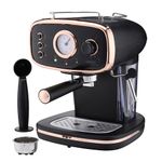 Cooks Professional 15 Bar Retro Coffee Espresso Machine | Coffee Machine with Steam Wand | Built in Temperature Gauge | Black/Copper