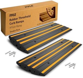 Pyle 8 Ft. Rubber Curb Ramp Set - Pack of 2 Heavy Duty Non-Slip Threshold Ramps for Driveways & Sidewalks, Waterproof, Yellow Reflective Strips, Expansion Screws Included, 48’’x16’’x2.6’’ Inches