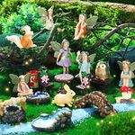 19 Pcs Fairy Garden Accessories Fairy Garden Kit Including Garden Miniatures Fairies Fairy Garden Animals Cute Tiny Mushrooms Mini Pond Bridge Figurines Miniature Figurines Micro Landscape Ornaments