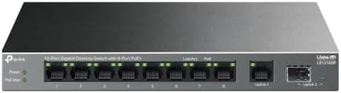 TP-Link 10-Port Gigabit Desktop Ethernet Switch with 8-Port PoE+, Support Auto-negotiation, 61 W PoE Budget, Plug & Play, Isolation Mode for Security, Silent Operation, Metal Casing (LS1210GP)