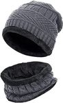 Tex Homz Winter Knit Beanie Woolen Cap Hat and Neck Warmer Scarf Set for Men & Women (2 Piece) Grey