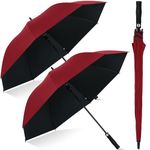 Weewooday 2 Pcs Golf Umbrella Windproof Extra Large 47.2 Inch, Automatic Open, Black Golf Brolly Sports Wind Resistant, UV Protection Waterproof Stick Umbrellas for Rain Sun Wedding (Wine Red)