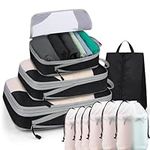 Toketa Compression Packing Cubes Travel, 10pc Set(4 Packing Cubes Luggage Organizer +6 Transparent Shoe Bags) Foldable Compressible Cubes, Underwear Cube, Clothes Organizer & Suitcase Organizer Bags