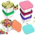 6Pack Stainless Steel Snack Containers, 6oz 304 Stainless Steel Metal Sauce Food Storage Box Containers with Silicone Lids, Reusable Small Portable Leak Proof Food Lunch Boxes Set, Easy Open