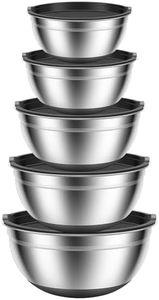Set of 5 Mixing Bowls with Lids Stackable Stainless Steel Nesting Bowls with Non-Slip Bottoms for Kitchen Mixing Baking Prepping Cooking Serving (Set of 5)