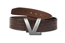 VILLAIN Genuine Brown Leather Belt For Men | Uber- Stylish Belts for Casual & Formal Wear | Long-lasting & Strong for Everyday Wear | Comfortable Fit with Autolock Design | Stylish with Unique Silver Metallic Buckle