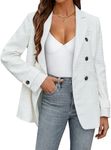 Angashion Womens Tweed Blazer Jackets: Oversized Double-Breasted Casual Boyfriend Style Work Office Blazer with Pockets Beige Medium