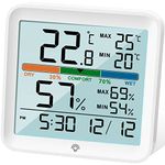 NOKLEAD Hygrometer Indoor Thermometer Digital Thermo-Hygrometer Temperature and Humidity Meter Room Climate Indicator with Calibration Touchable Night Light, Comfort Display MAX/MIN Data Sets