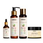 Vebix Professional HairCare Regimen -Ayurvedic 4 Product Kit -For All Hair - Lotus AntiHairfall Shampoo + Anti HairFall Neem Oil + Hair Keratin Mask & Hair Growth Serum (BLACK)